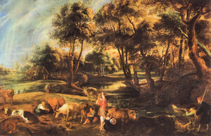 Landscape with cows and duck hunters
